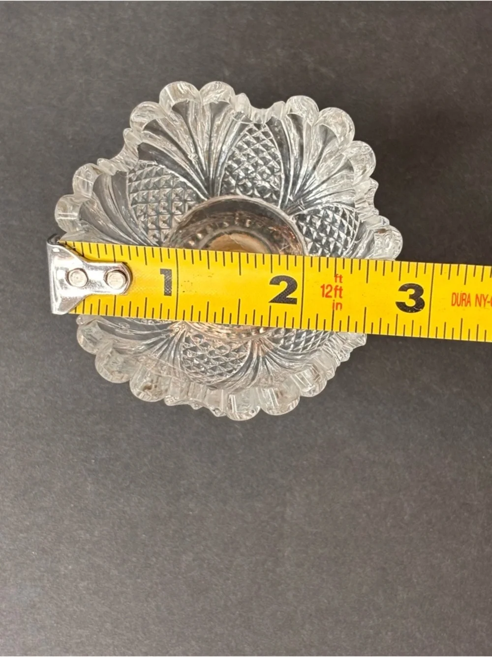 Vintage Lotus Cut Glass Open Salt Cellar -Pedestal Silver-Plated Base